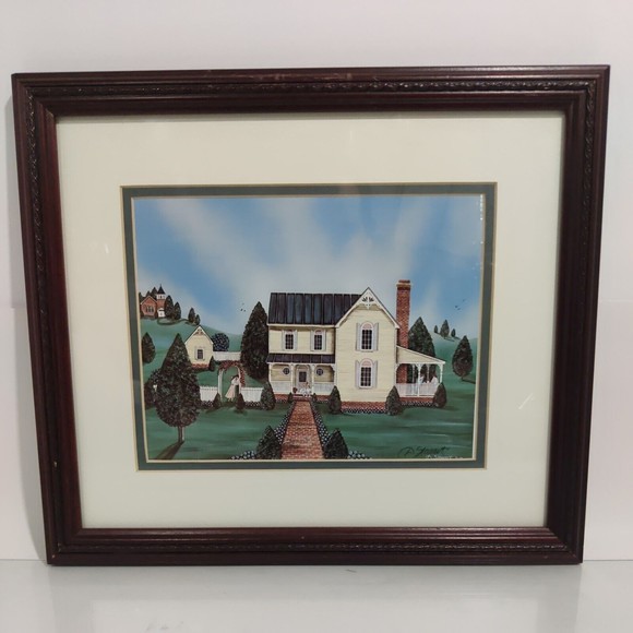 Debby Stewart D Americana Folk Art Print Home Summer Landscape Signed Framed - Picture 1 of 5